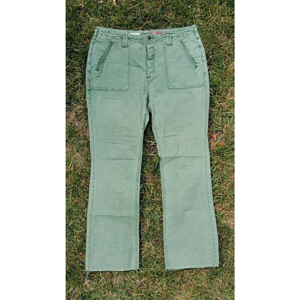 Indie Sage Green Utility Pants Raw Hem Straight Leg Carpenter Jeans Gorpcore